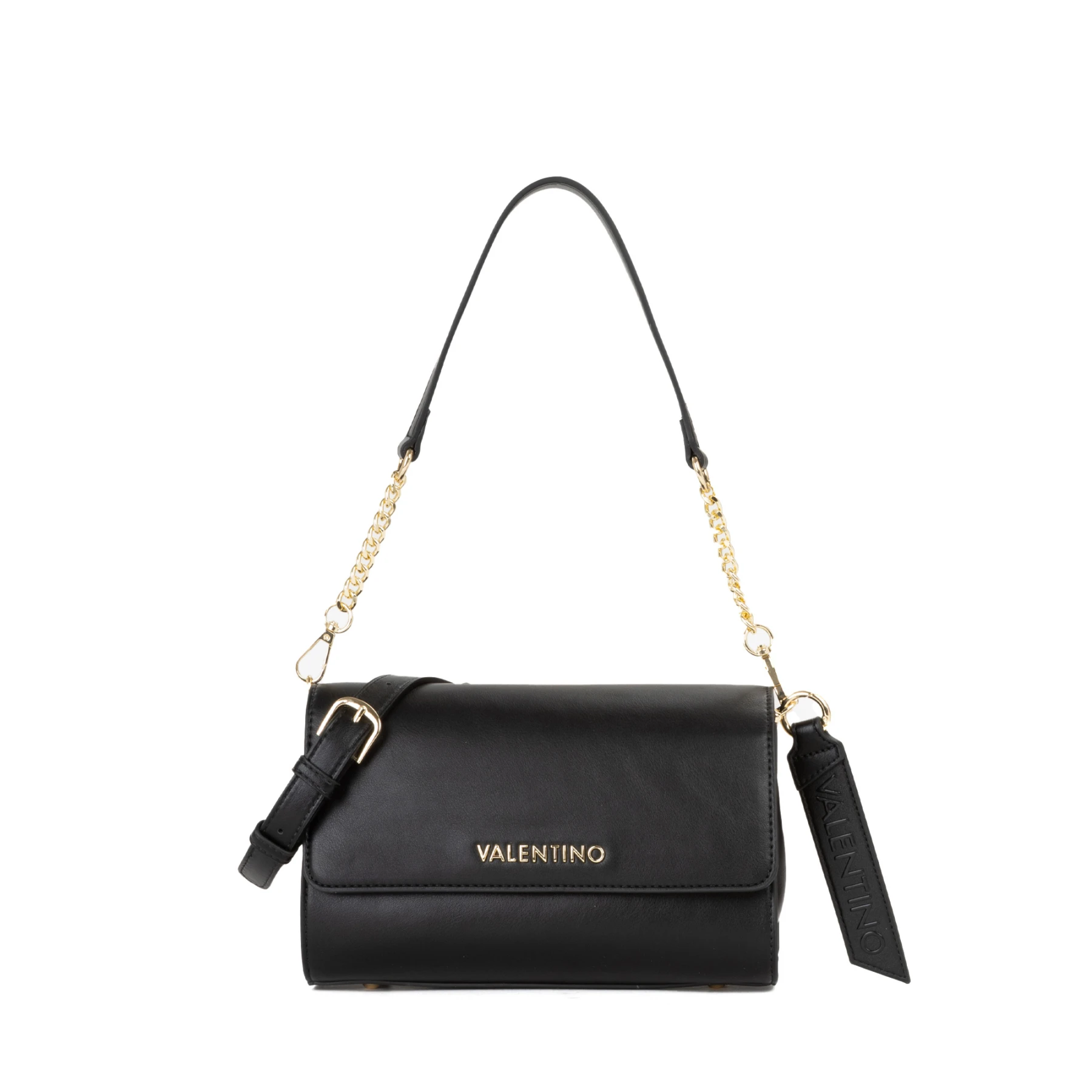 Smooth Flap Shoulder Bag with Gold Chain Strap