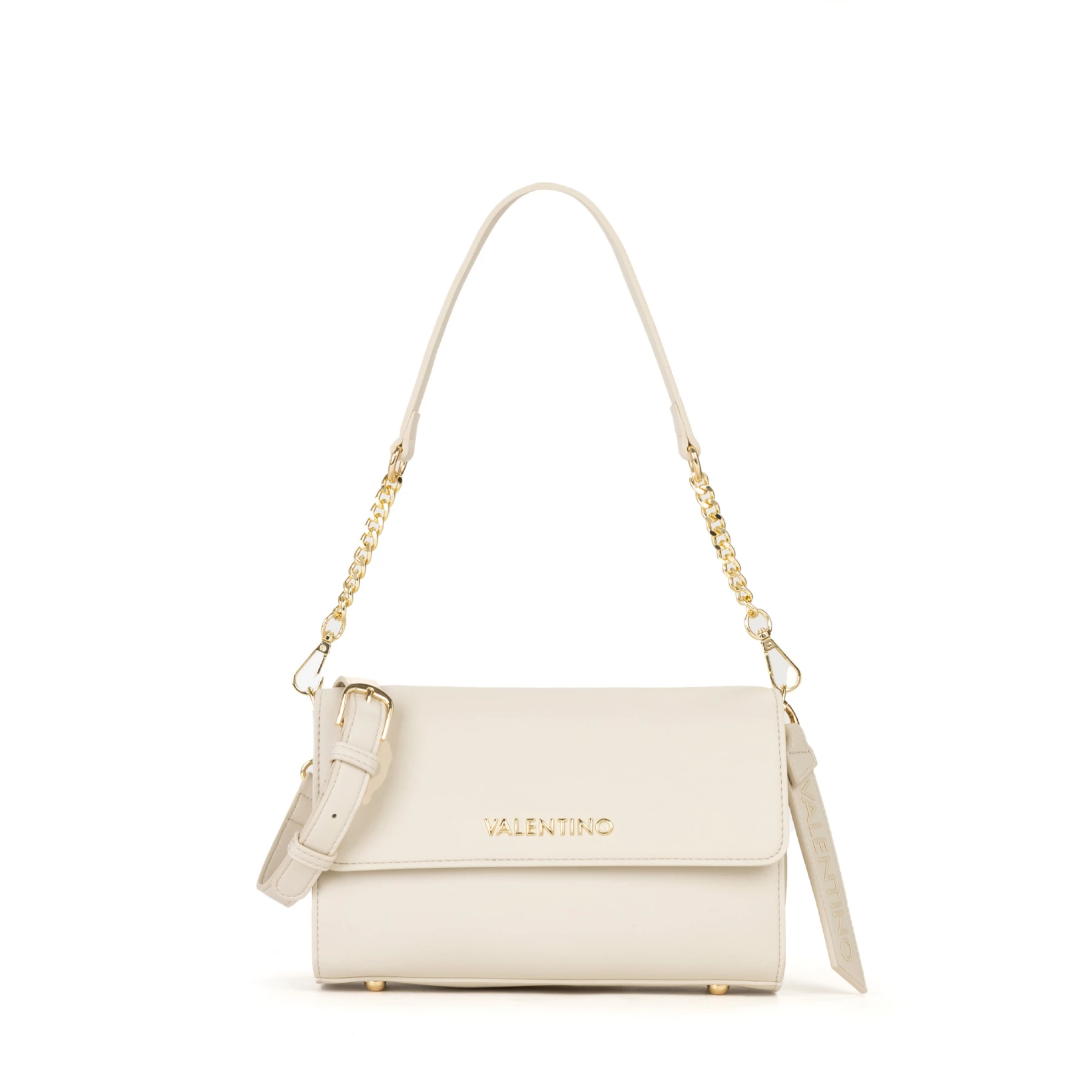 Smooth Flap Shoulder Bag with Gold Chain Strap