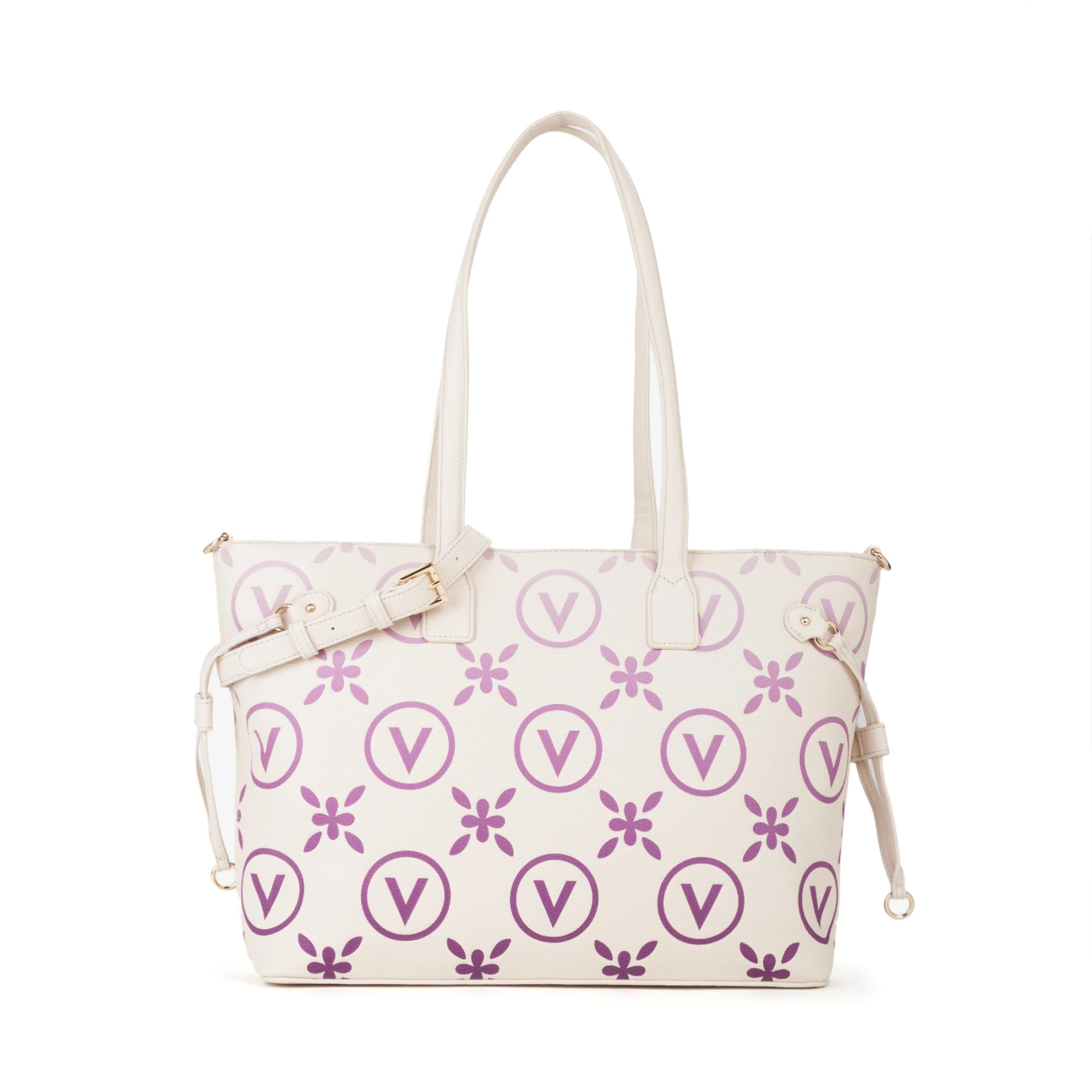 Tote Bag with Purple V-Logo Monogram and Floral Print