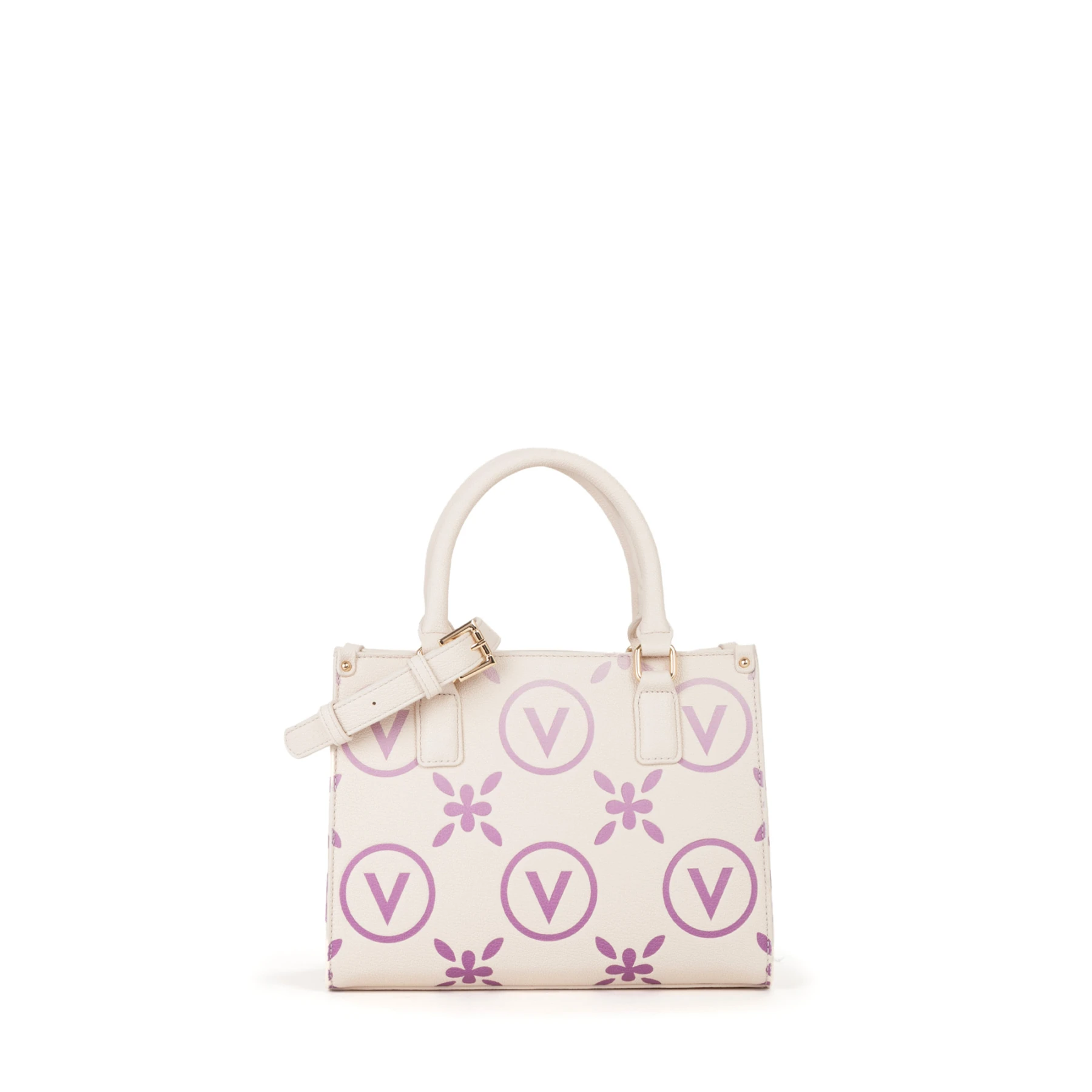 Mini Top Handle Bag with Purple V-Logo and Floral Monogram Print