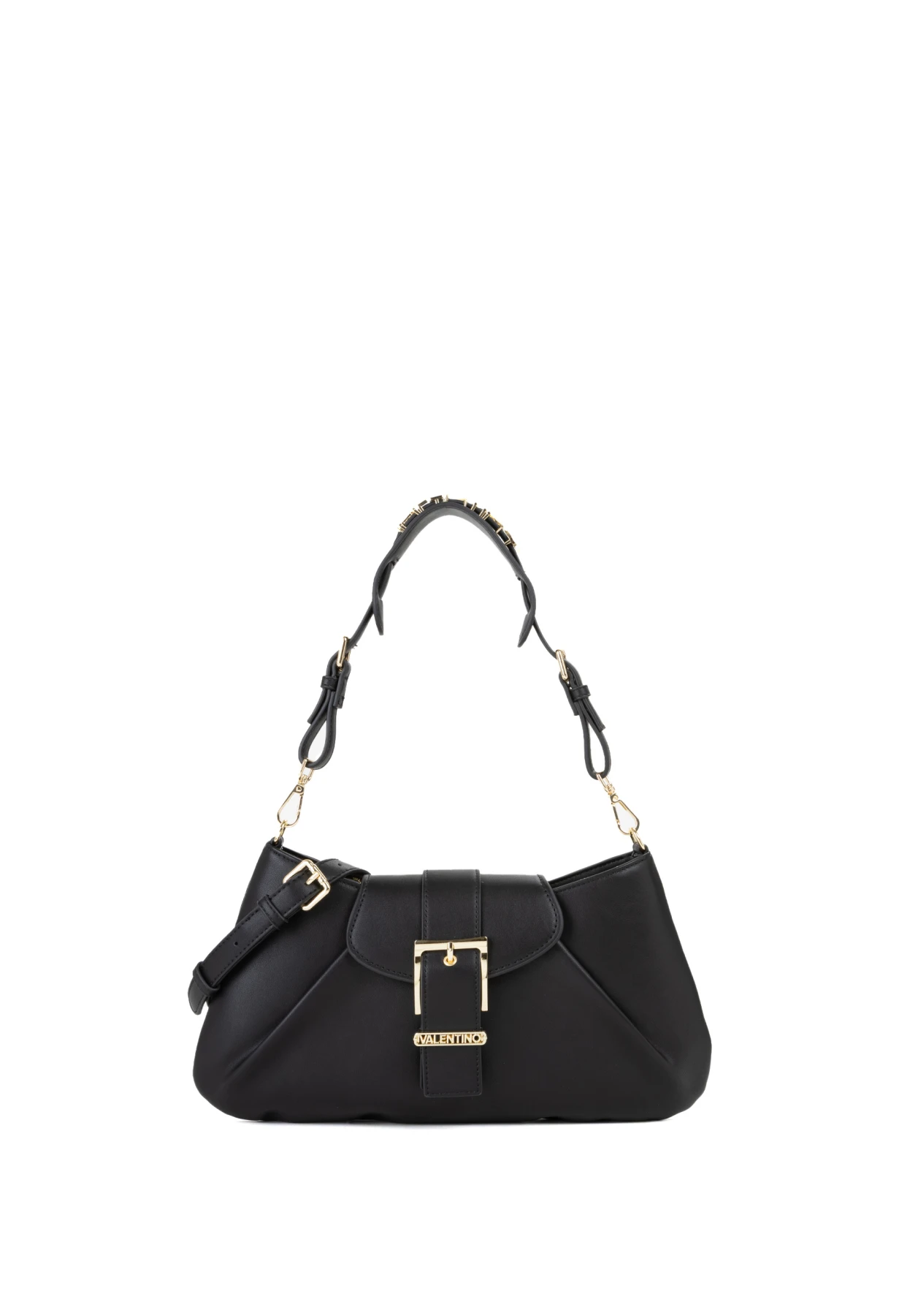 Smooth Leather Shoulder Bag with Gold Buckle Detail