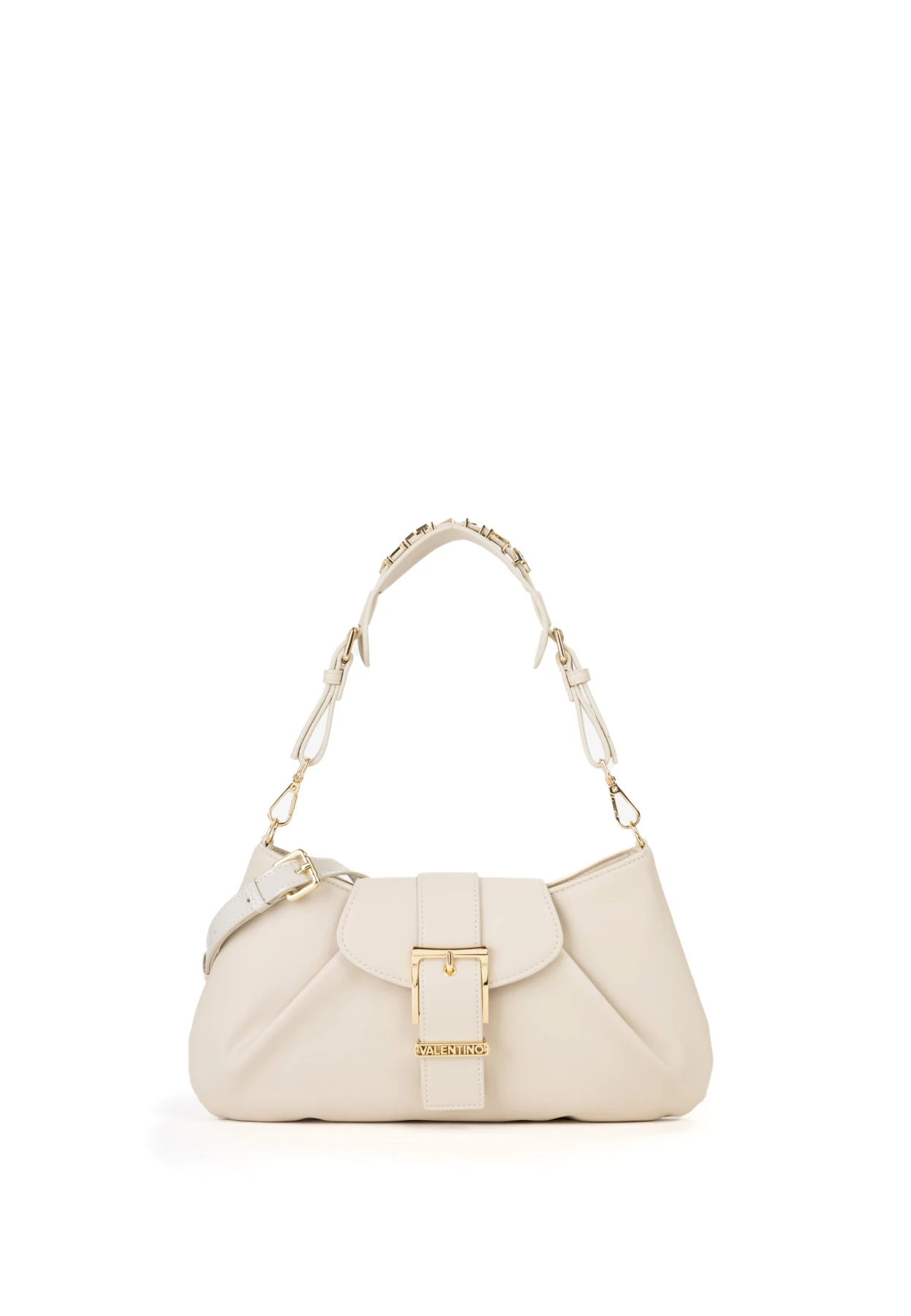Smooth Leather Shoulder Bag with Gold Buckle Detail