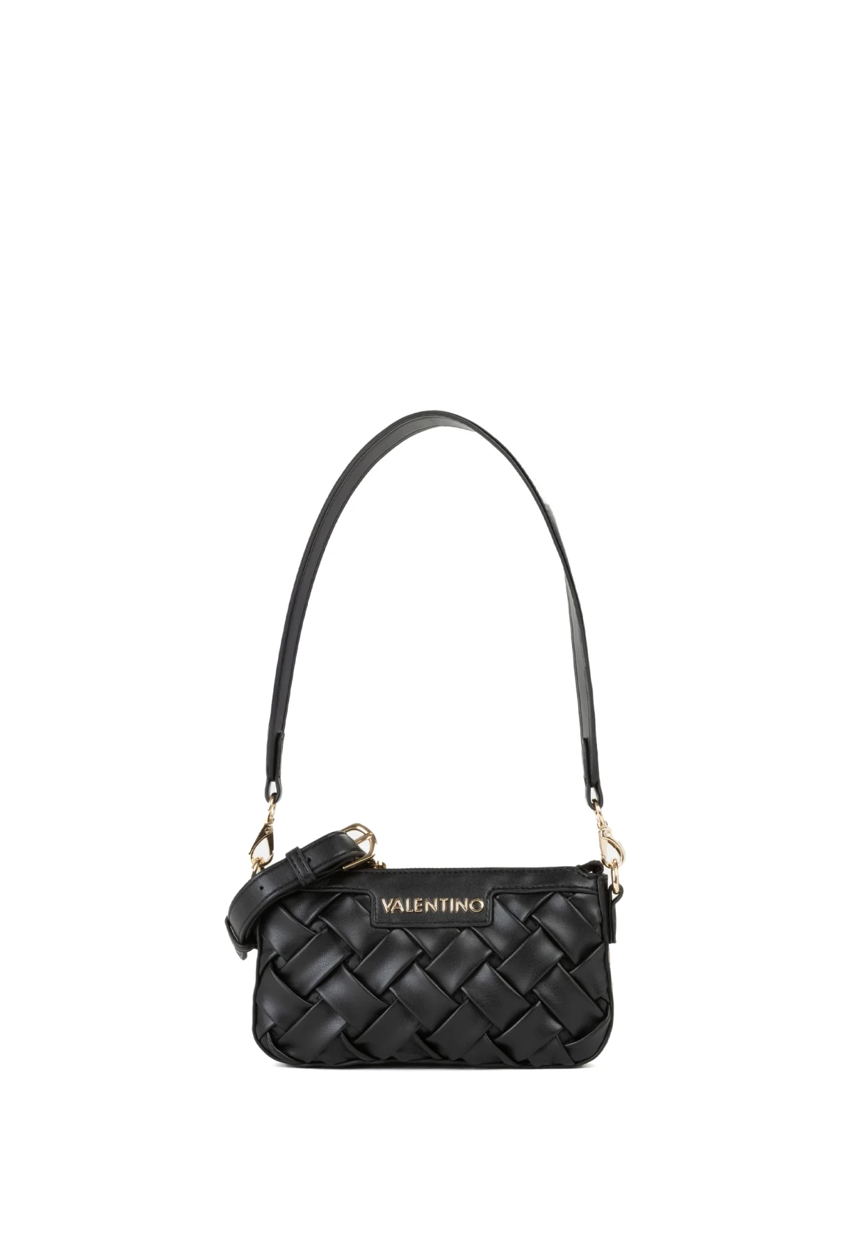 Woven Leather Small Shoulder Bag with Gold Hardware