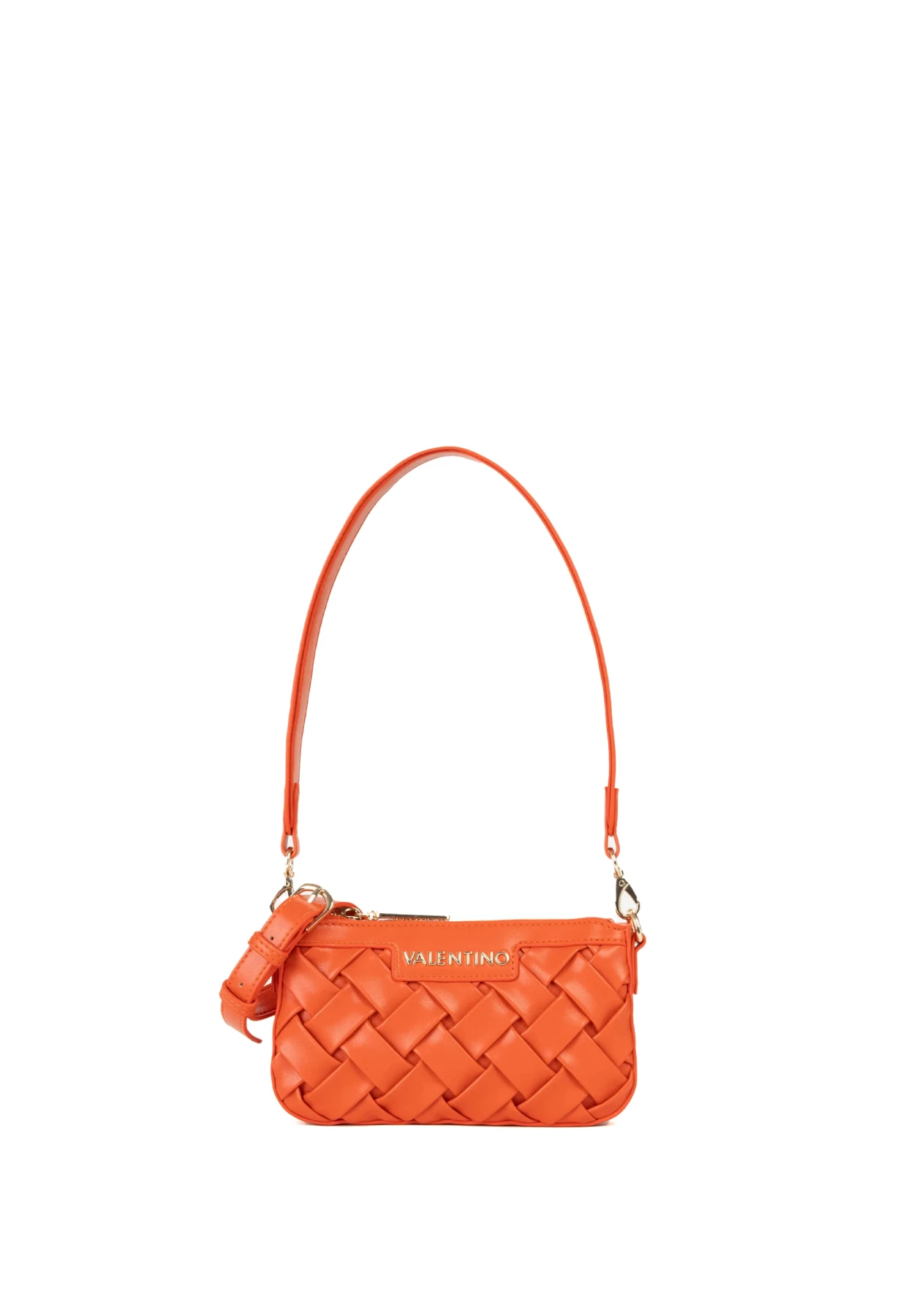 Woven Leather Small Shoulder Bag with Gold Hardware