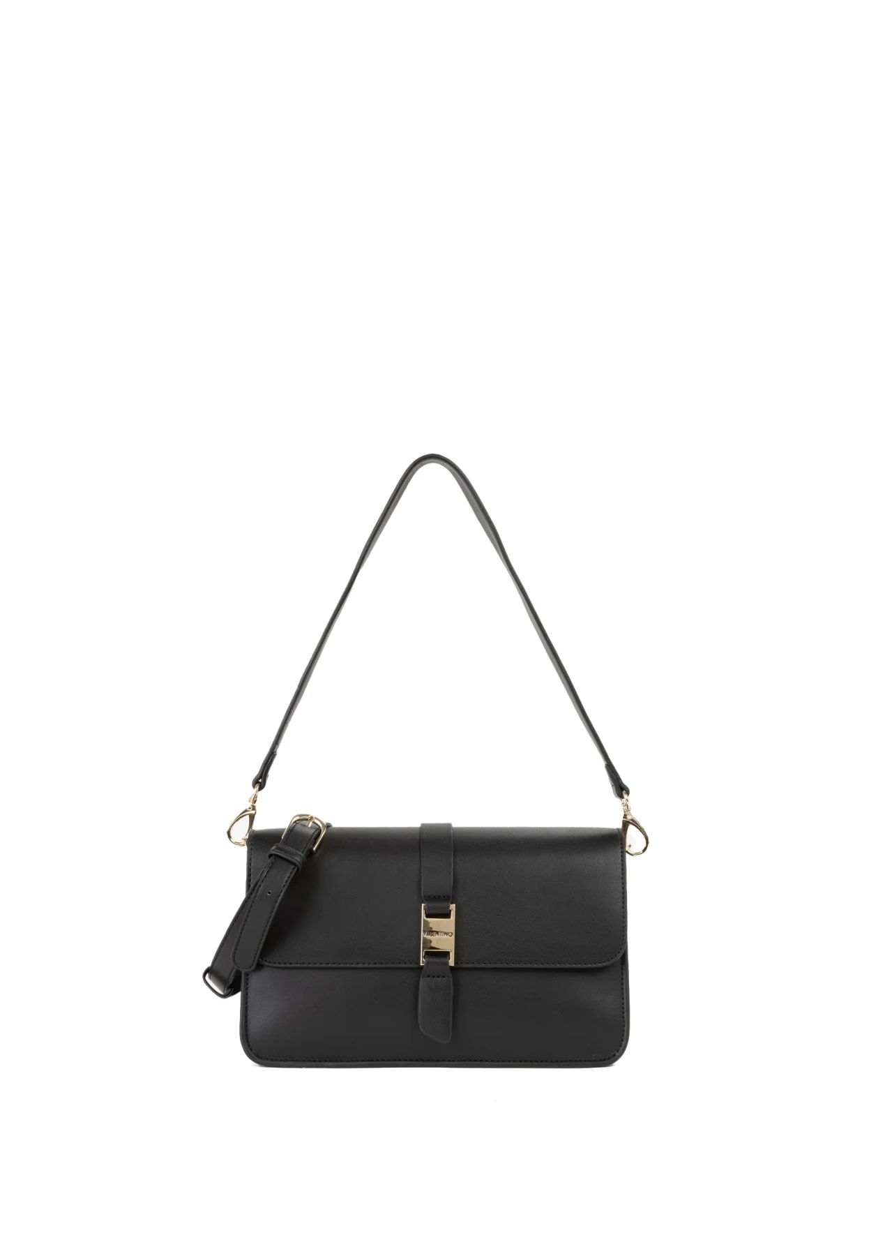 Large Leather Baguette Shoulder Bag with Gold Buckle Clasp