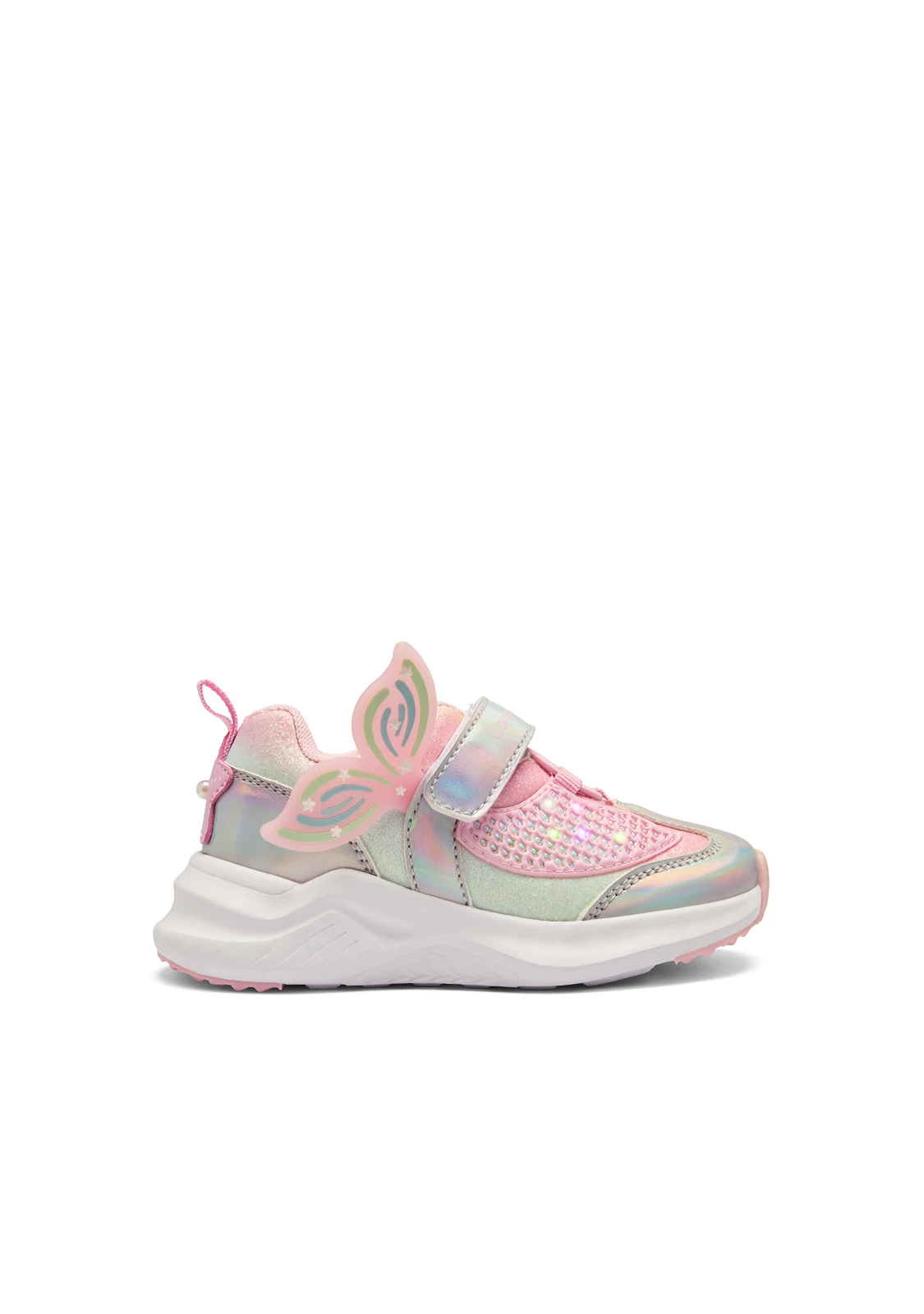 Kids Girls Mesh Iridescent Pink Mermaid Light Sneakers 