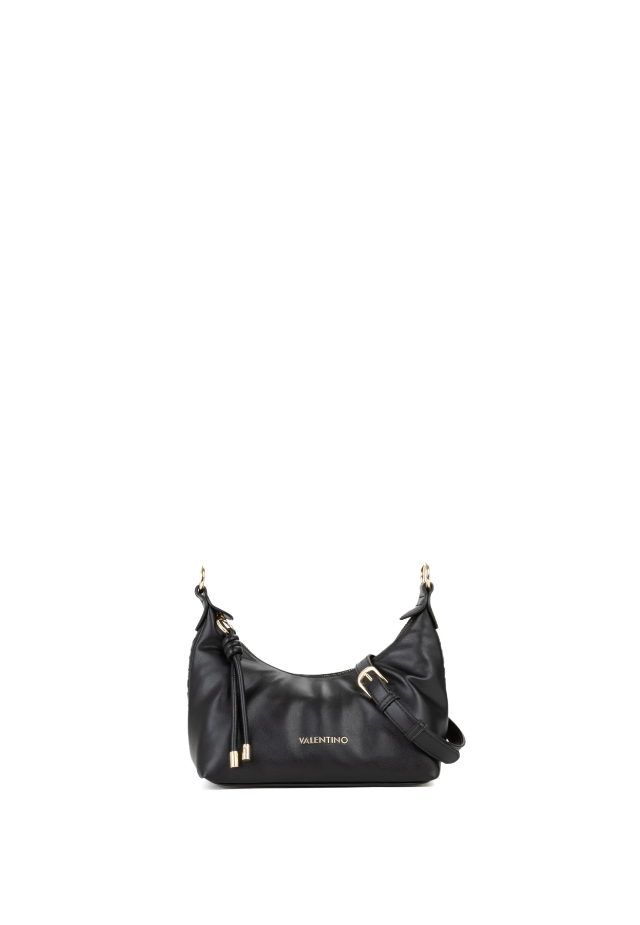 Soft Leather Crescent Shoulder Bag with Knot Detail and Gold Hardware