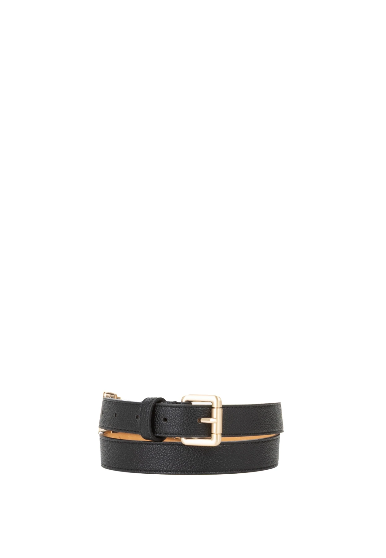 Grained Leather Classic Belt with Gold V-Logo Accent