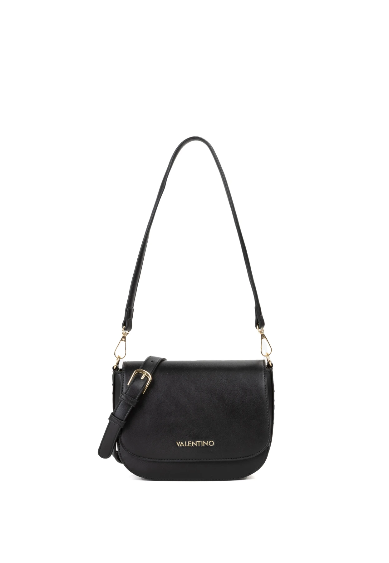 Smooth Leather Saddle Crossbody Bag with Embossed Side Logo and Gold Hardware