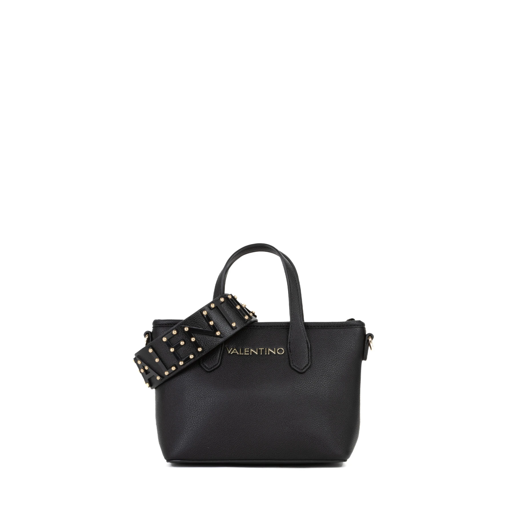 Leather Mini Tote Bag with Logo Webbing Strap and Gold Hardware