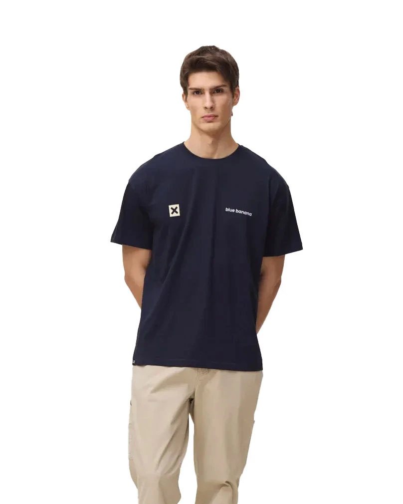 Navy Core Short Sleeve T-Shirt with White Logo and Graphic Back Print