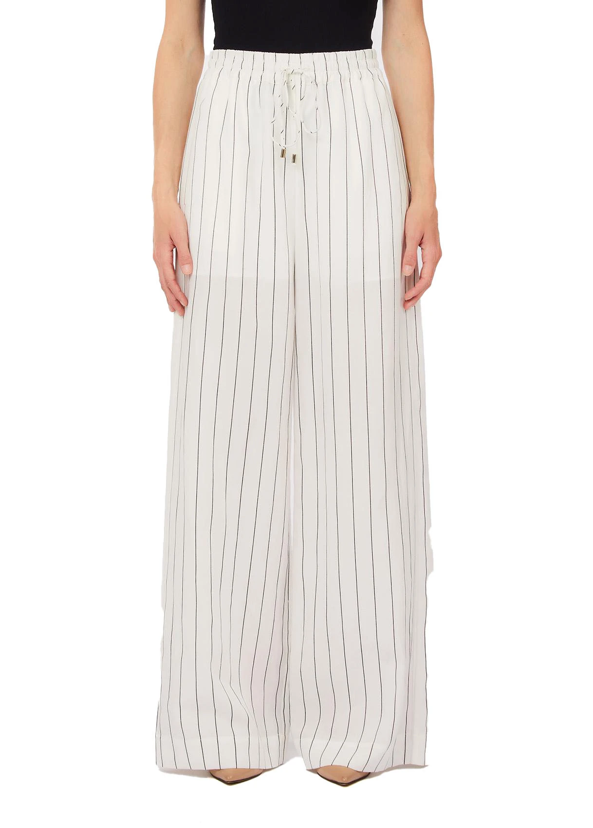 Pinstriped Wide-leg Trousers