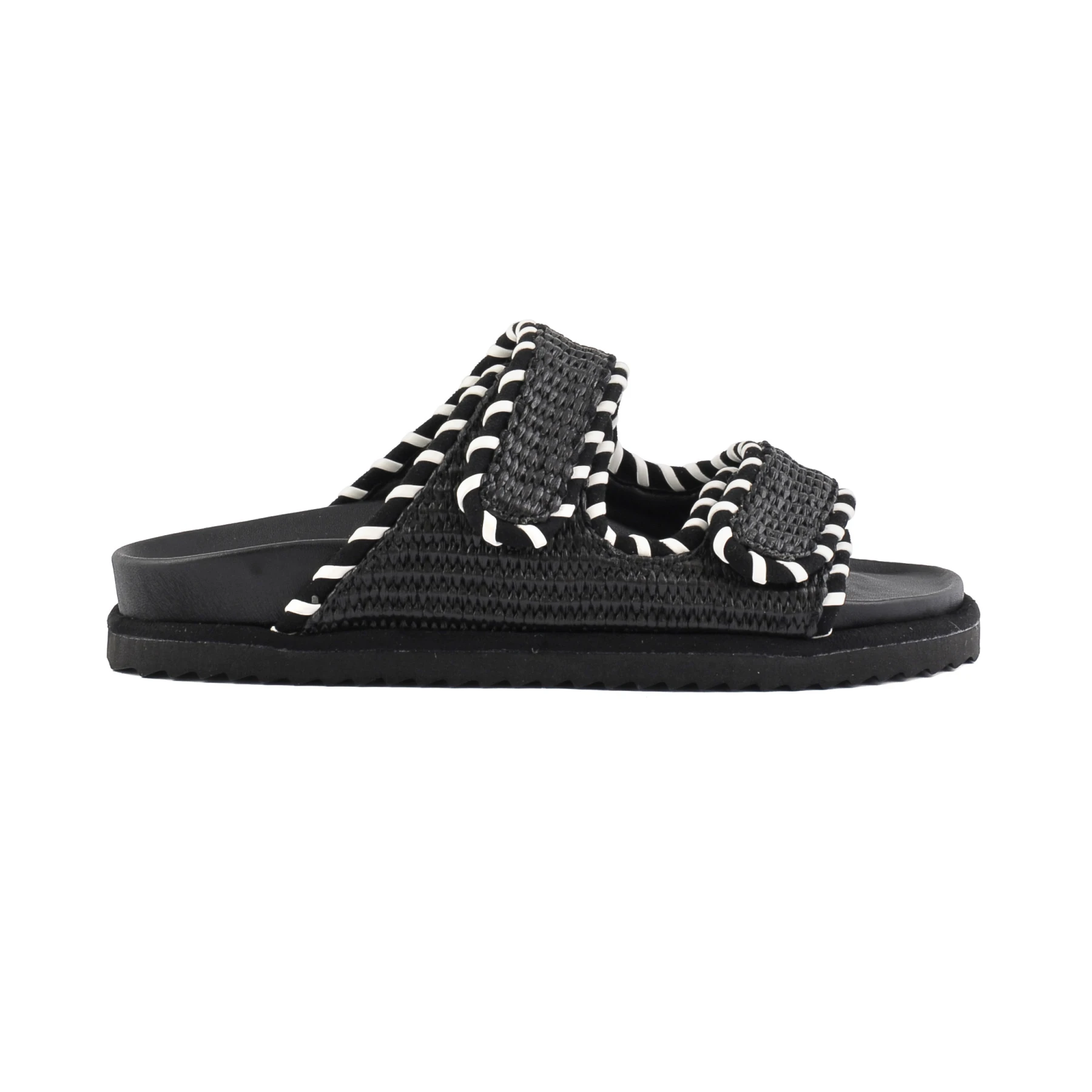 Woven Raffia Slide with Whipstitch Trim