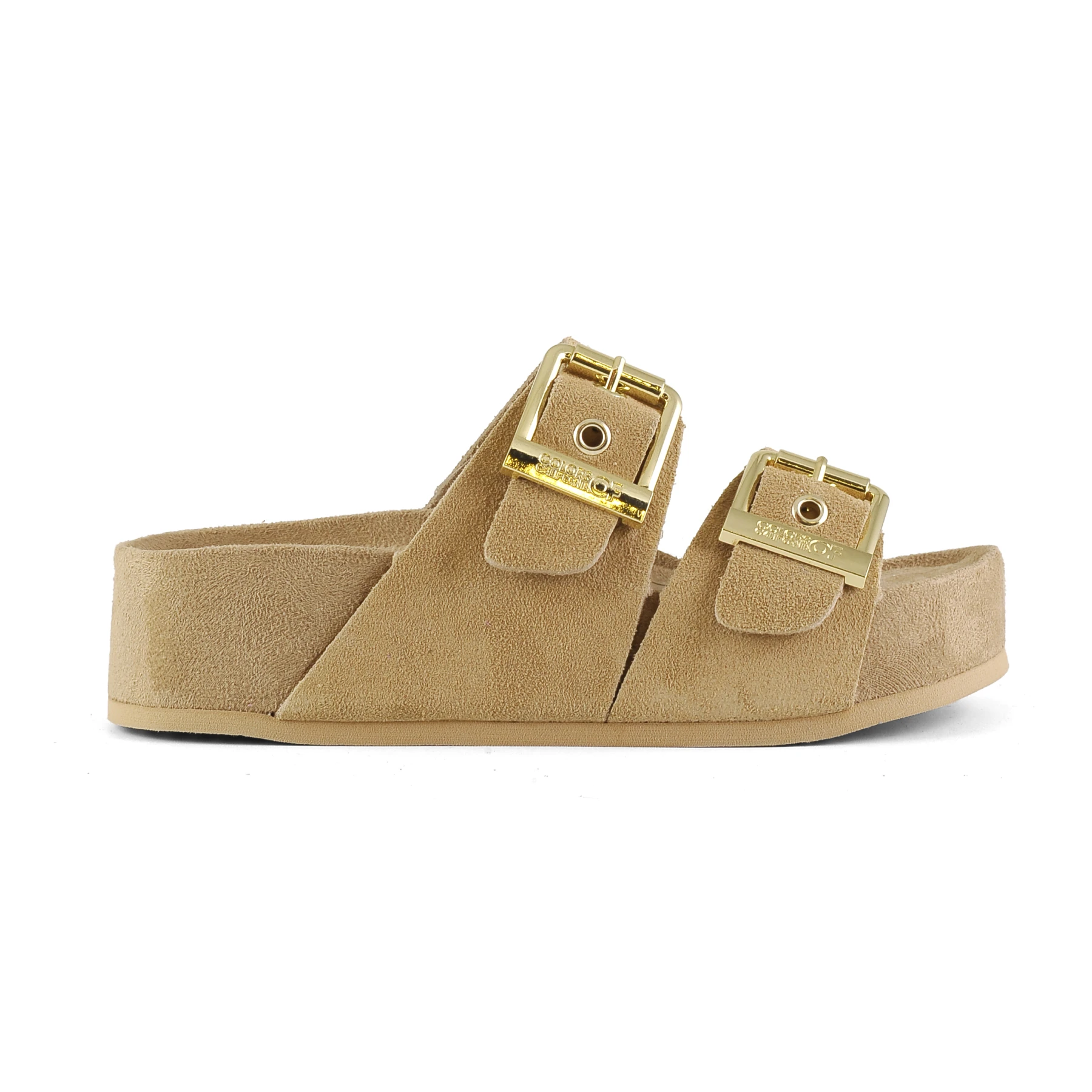 Dune Platform Buckle Suede Slide