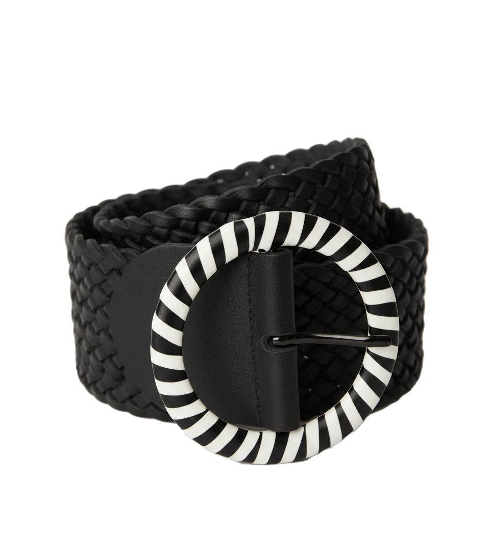Braided Leather Belt with Statement Buckle