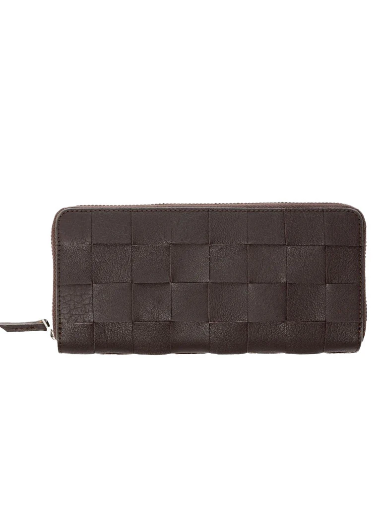 Check Leather Zip Around Wallet