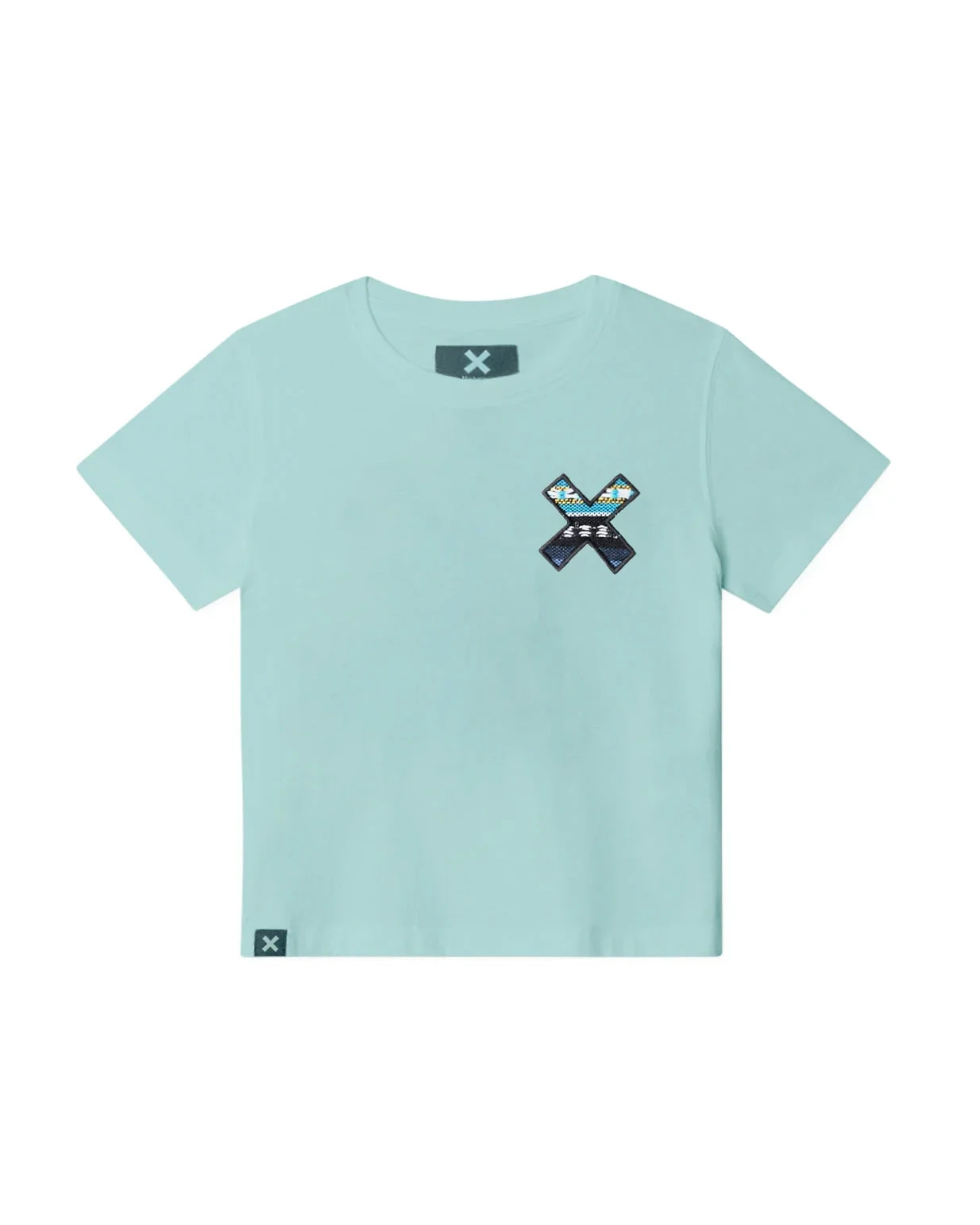 Kids Neutral Aqua Classic Embroidered X Short Sleeve T-Shirt