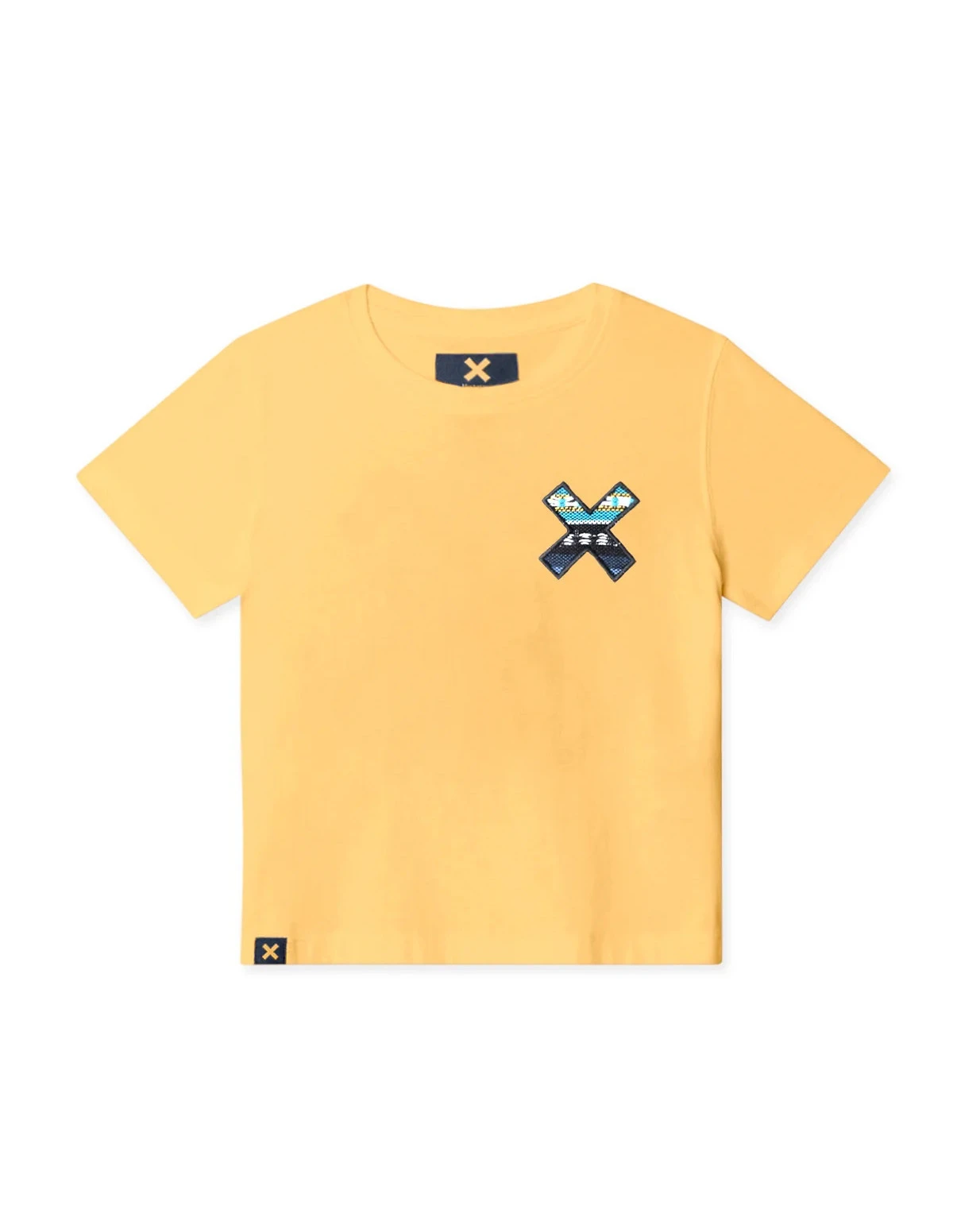Kids Neutral Light Yellow Classic Embroidered X Short Sleeve T-Shirt