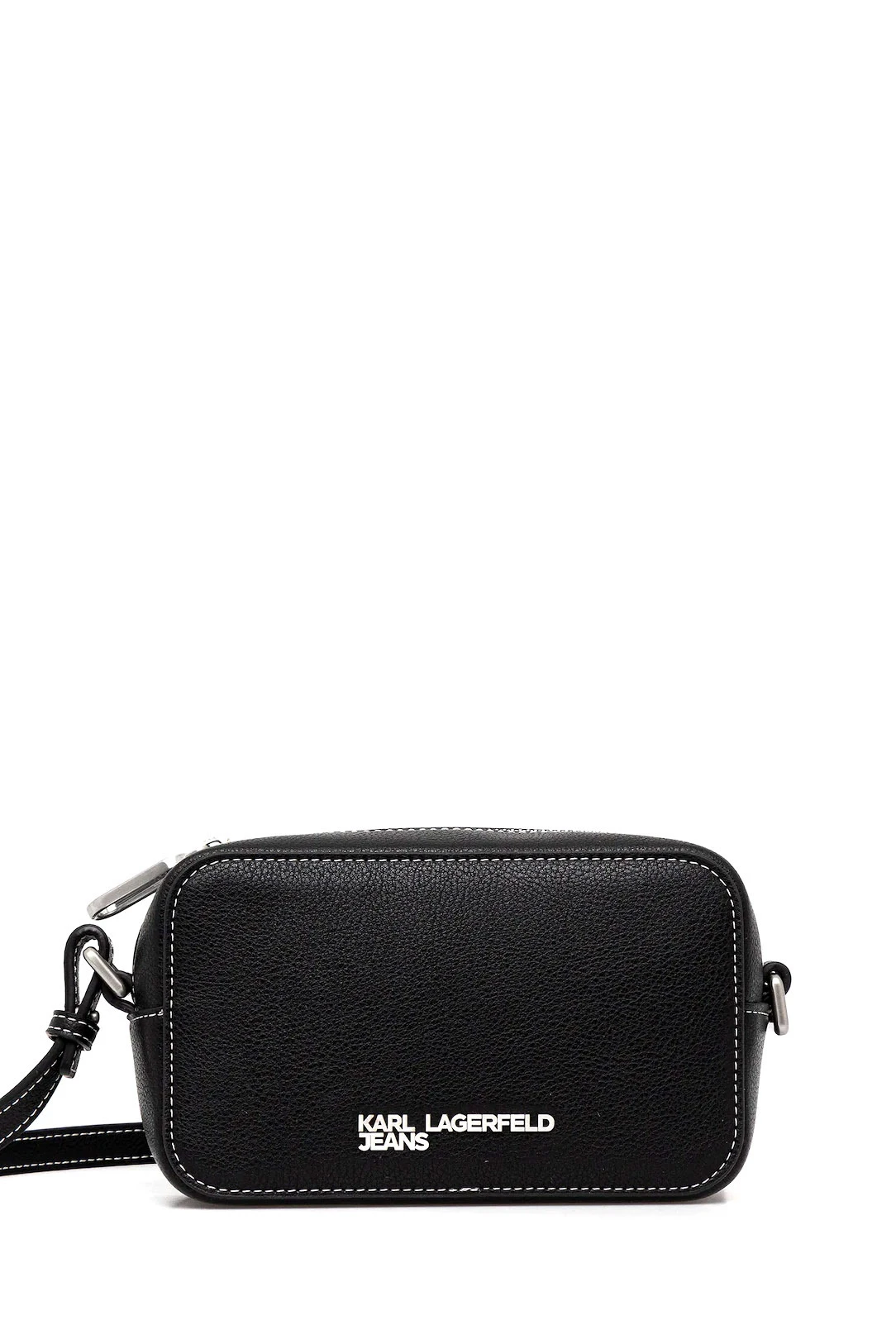 Leather Camera Bag With Metal Logo & Stitchings
