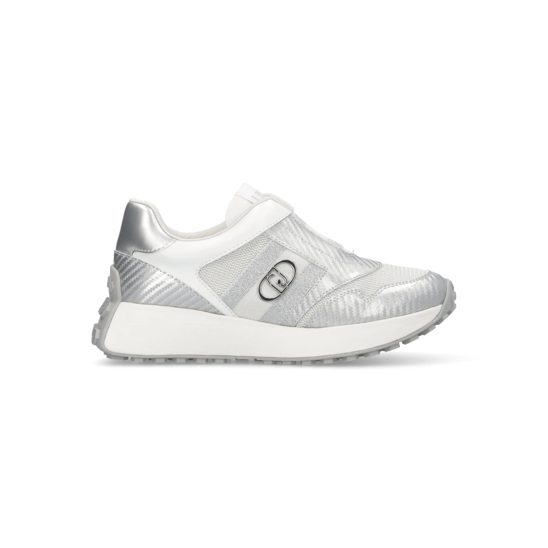 Silver Metallic Mesh Sneakers with Signature Logo and Reflective Details