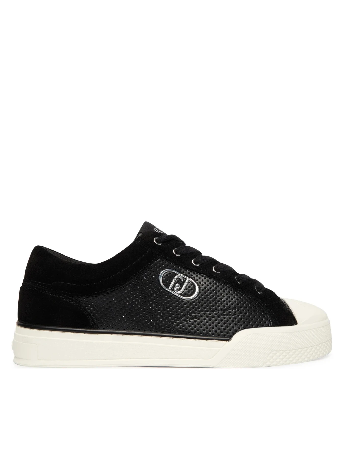 Perforated Leather Sneakers with Suede Overlays and Silver Logo