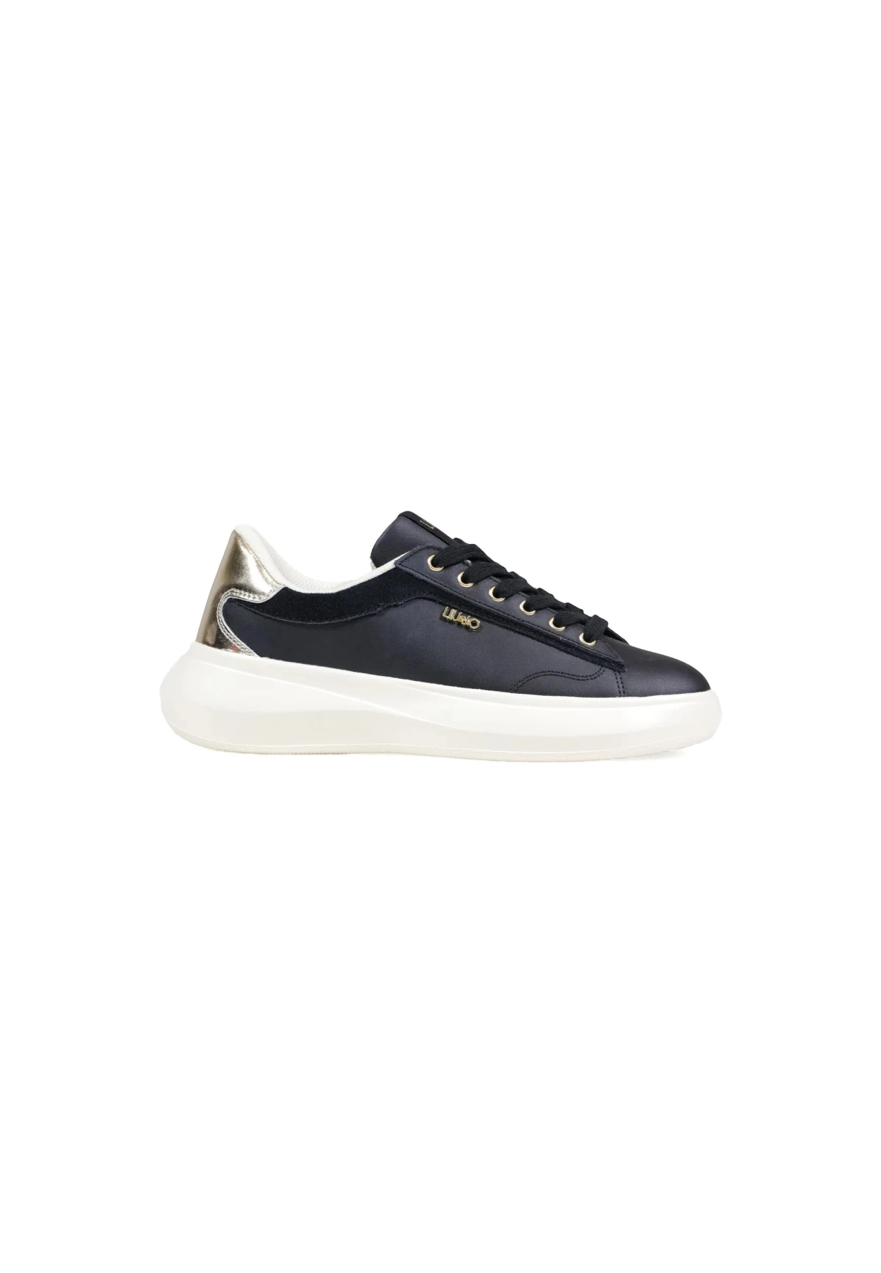 Platform Leather Sneakers with Gold Metallic Trim