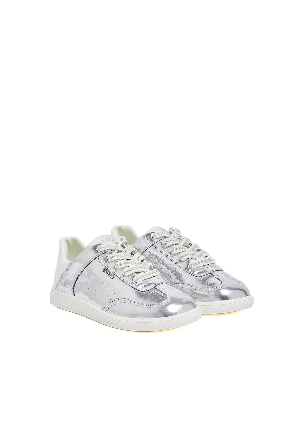 Crinkled Leather-Effect Lace-Up Sneakers