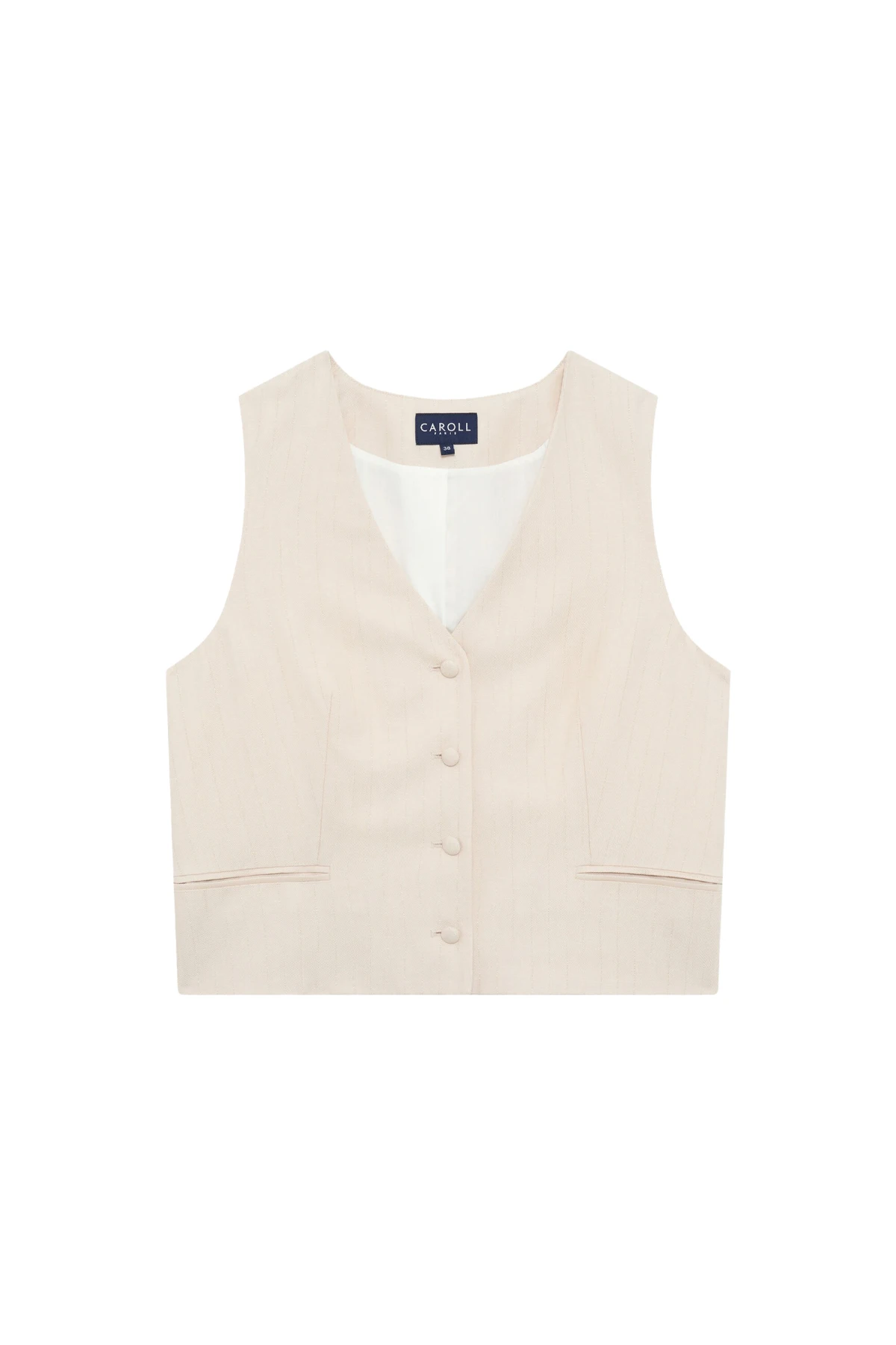 Pinstripe Cropped Double-Breasted Sleeveless Blazer