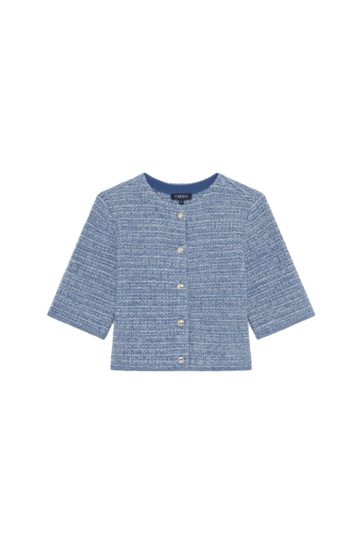 Short-Sleeve Tweed Cardigan Jacket