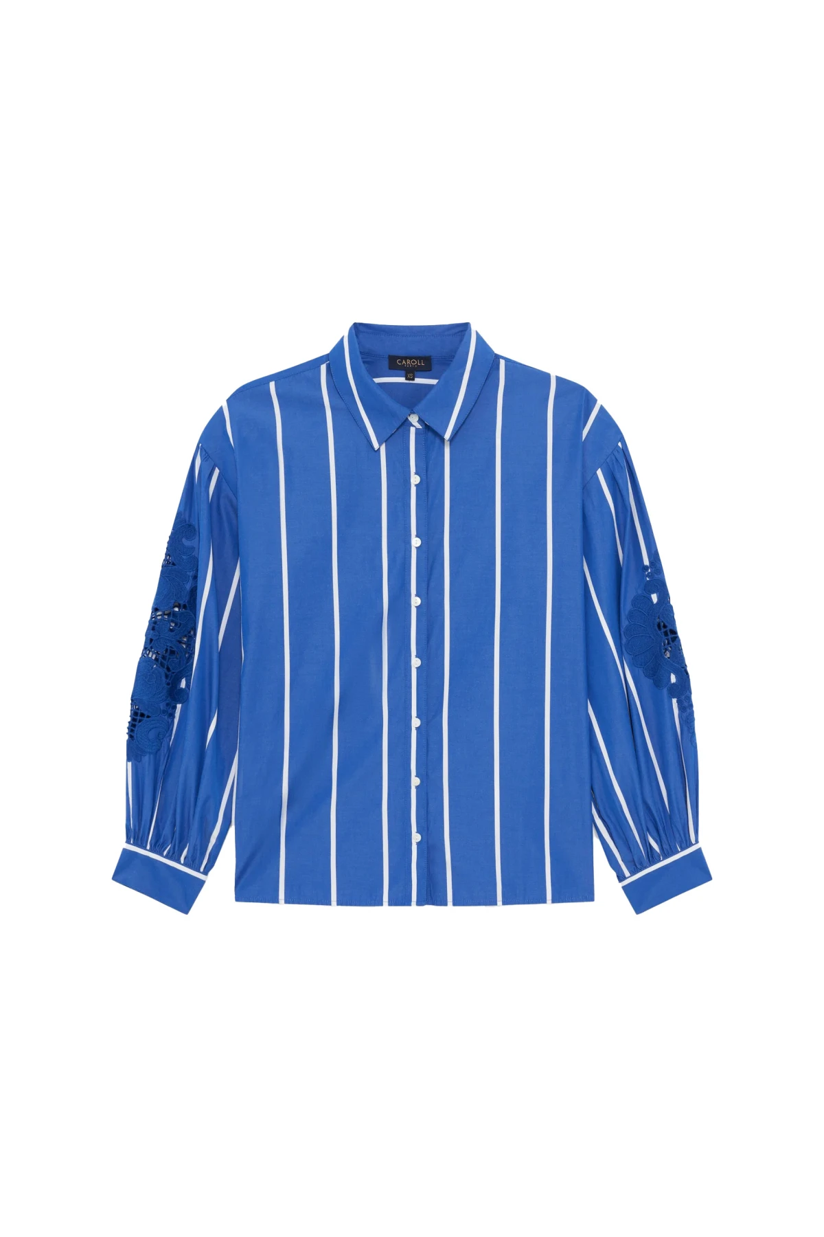 Vertical Stripe Shirt With Cutout Guipure Embroidery