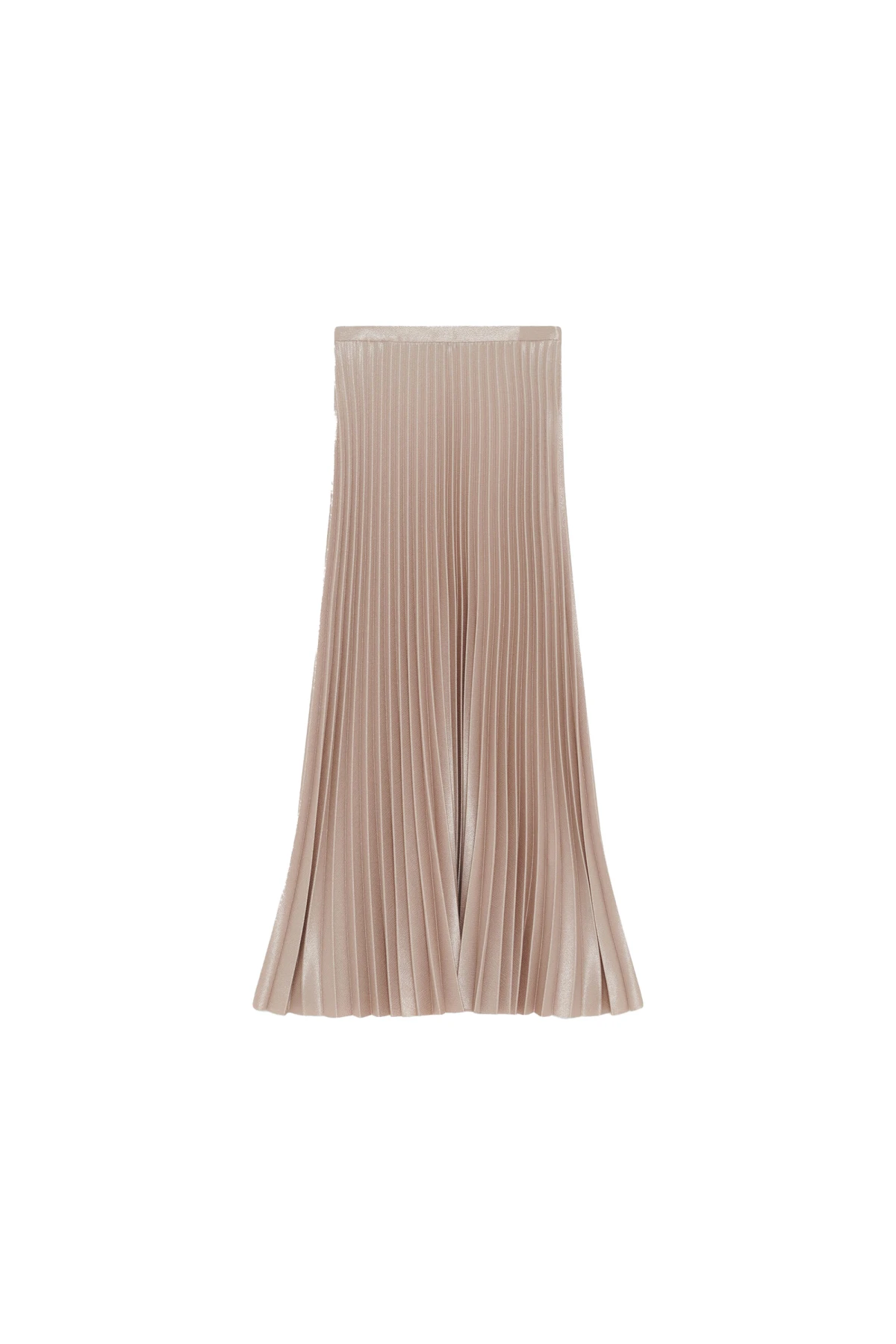 High-Waist Metallic Pleated Midi Skirt