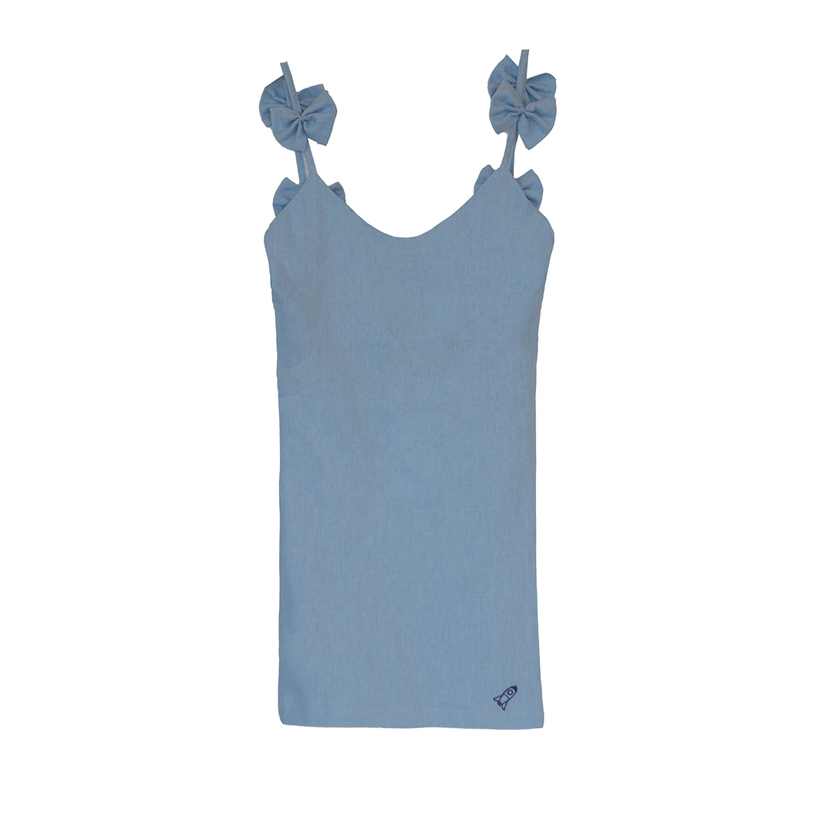 Kids Girls Blue Linen Tie Strap Dress