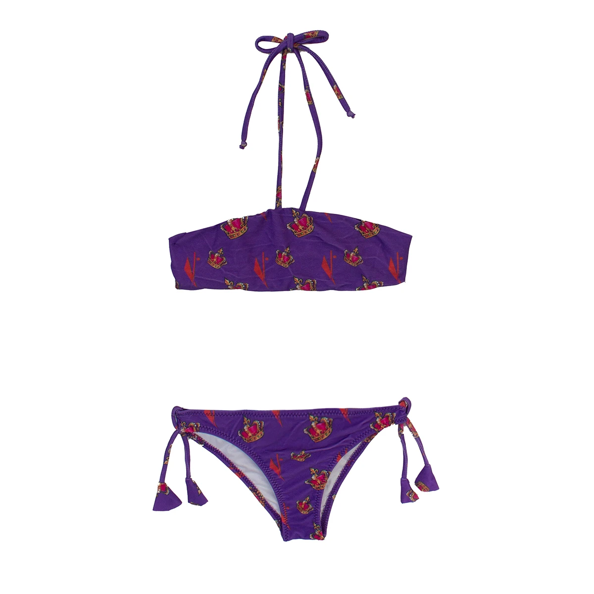 Kids Girls Purple Crown Print Bikini Swimsuit