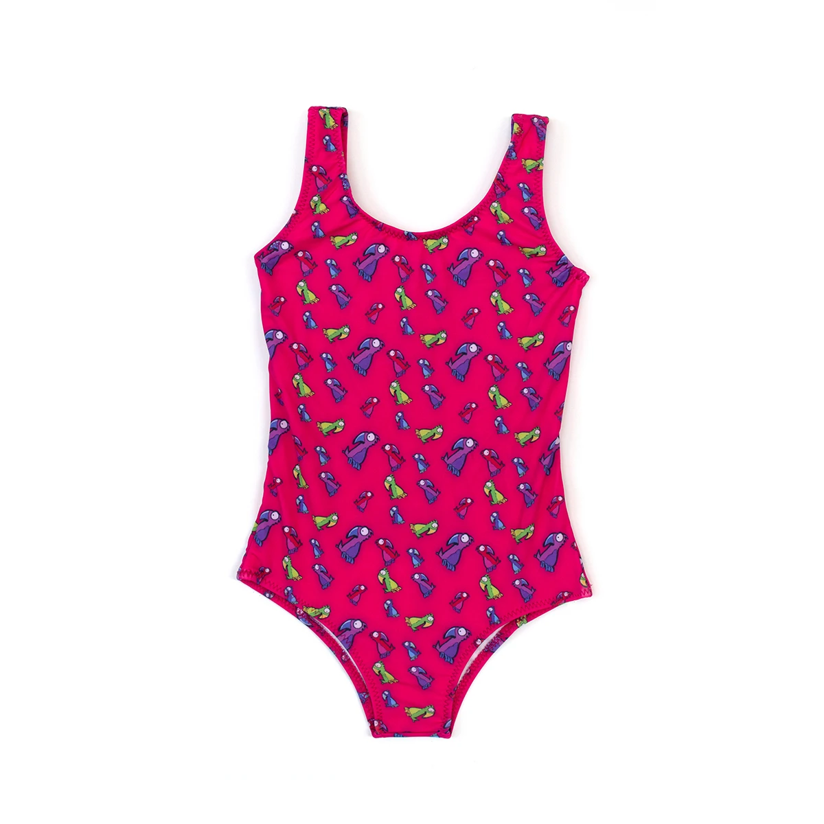 Kids Girls Pink Parrot Print One Piece Swimsuit