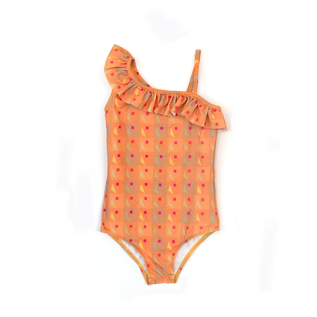 Kids Girls Red Geometric Print One Piece Swimsuit