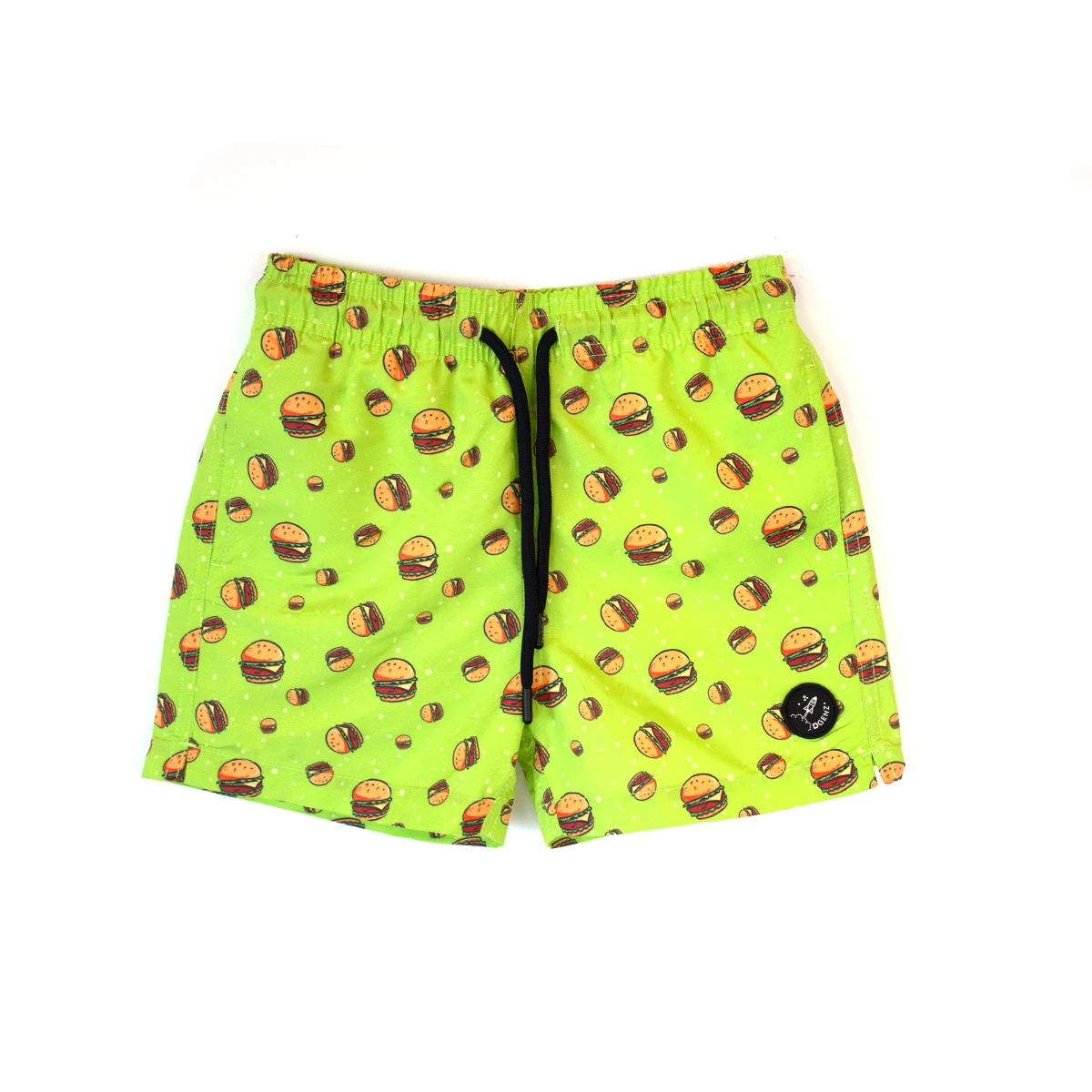 Kids Boys Lime Green Hamburger Print Swim Shorts