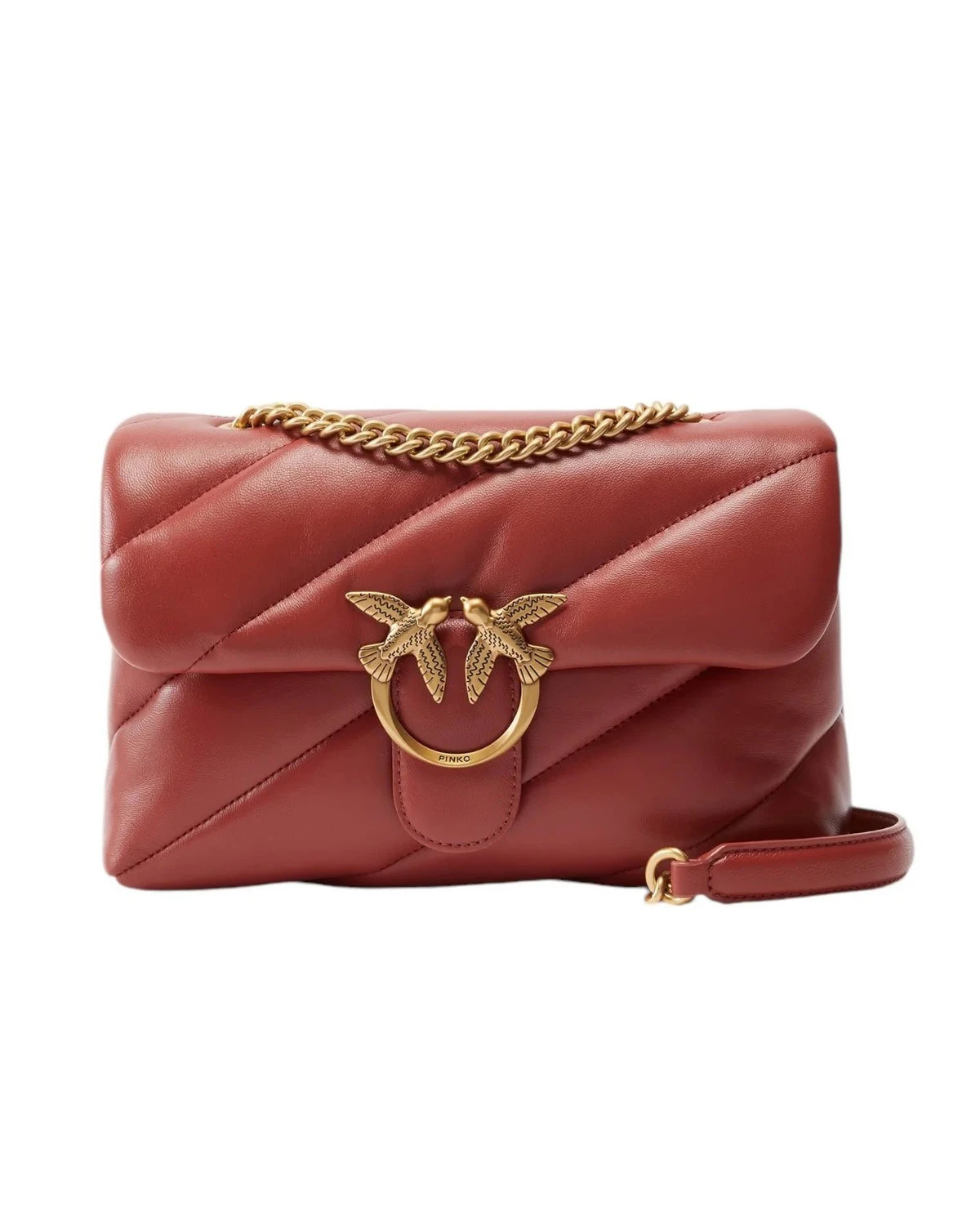Chevron Puffy Leather Crossbody Bag with Gold Love Birds Hardware