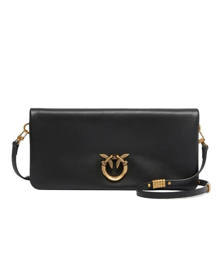 Leather Love Birds Flat Clutch Bag with Crossbody Strap