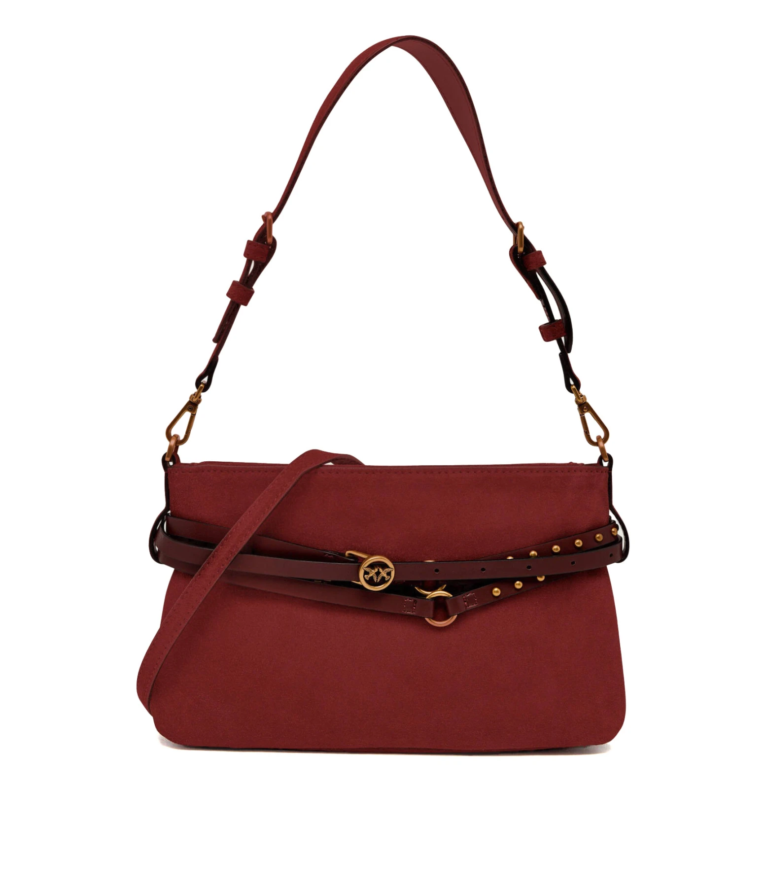 Suede Shoulder Bag with Studded Strap Detail