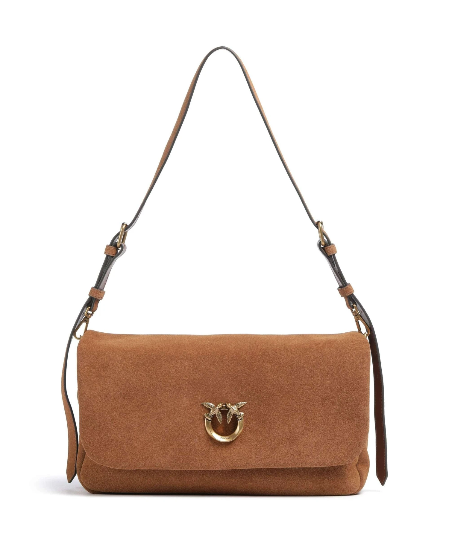 Suede Shoulder Bag with Iconic Bird Buckle Detail