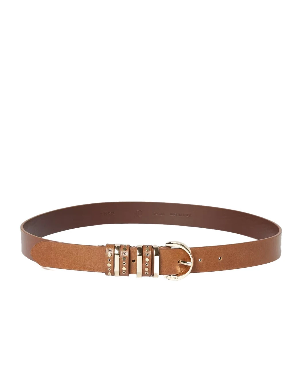 Leather Belt with Studded Loops and Gold-Tone Buckle
