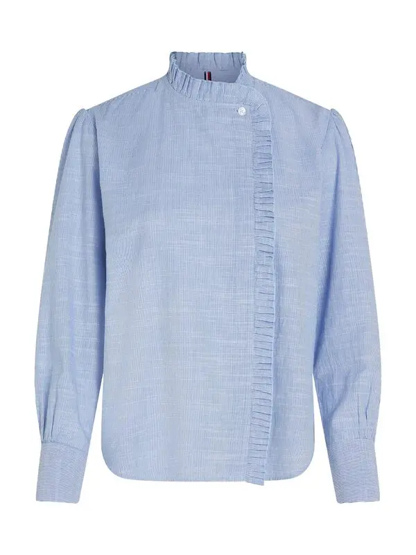 Relaxed Cotton Stripe Ruffle Shirt