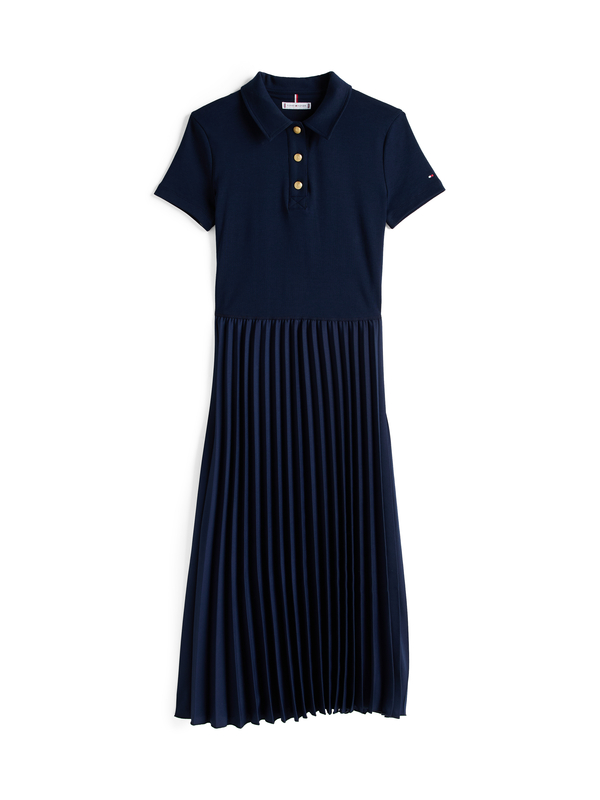Cotton Short Sleeve Polo Dress With Gold Button