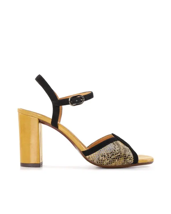 Snake Print Leather & Suede Sandals