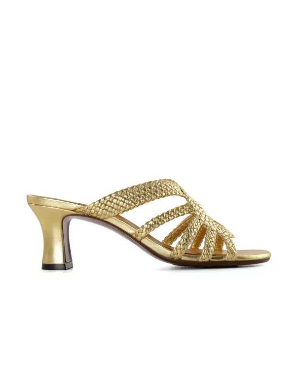 Woven Gold Leather Mules
