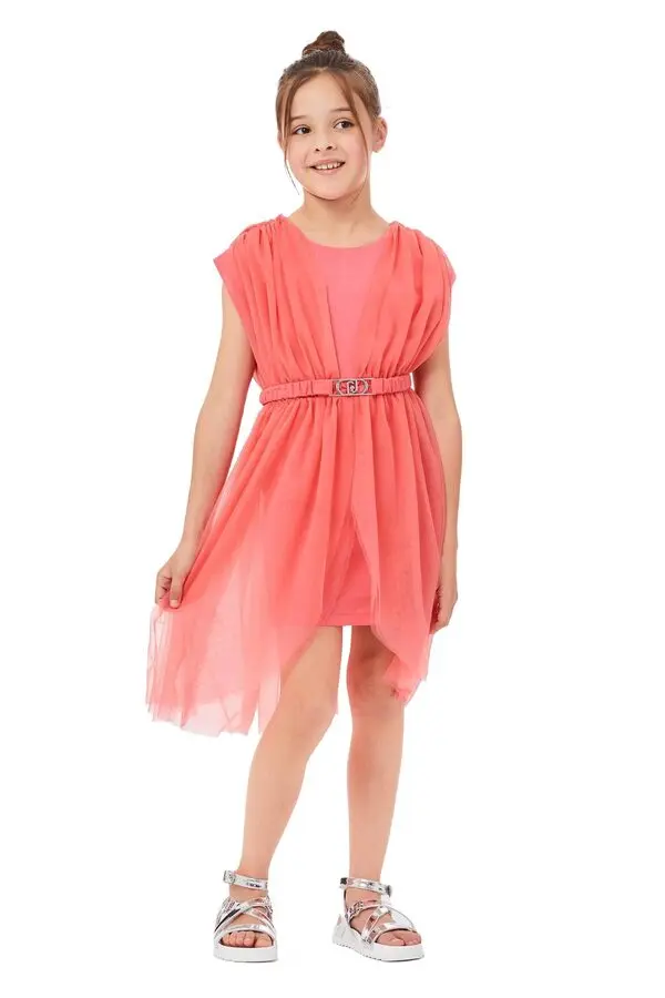 Belted Tulle Tiered Dress