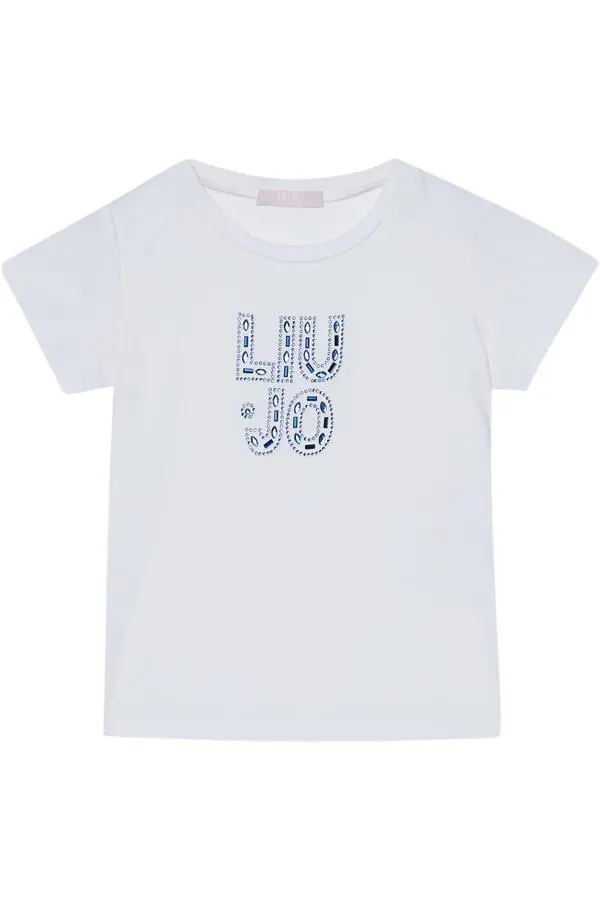 Cotton Short Sleeve T-shirt with Rhinstone