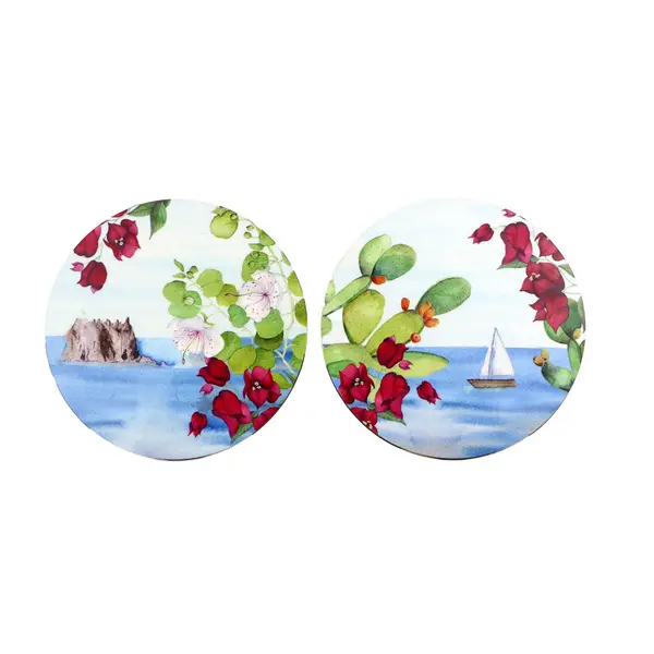  Set of 2 Wood and Cork Coasters 10 cm