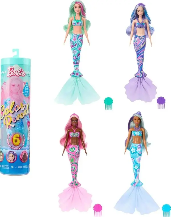 Barbie Color Reveal Doll & Accessories with 6 Unboxing Surprises, Mermaid Series