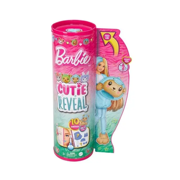 Barbie Cutie Reveal Doll & Accessories with Animal Costume & 10 Surprises Including Color Change, Teddy Bear